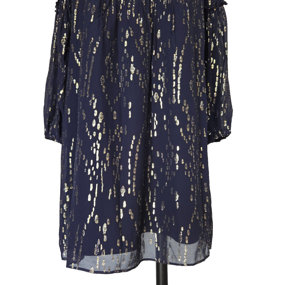 Lilly Pulitzer Cleme Long Sleeve Silk Dress Size 12 Navy Blue Metallic V Neck - Picture 5 of 10